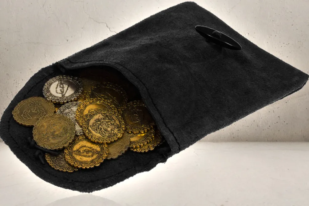 Rodes Rollespils Pung med 20x Coins Sort Clearance